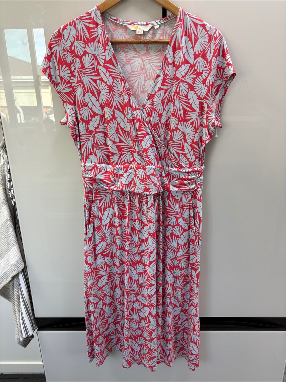 Boden Red and Blue Leaf-Print Midi Dress Size 12